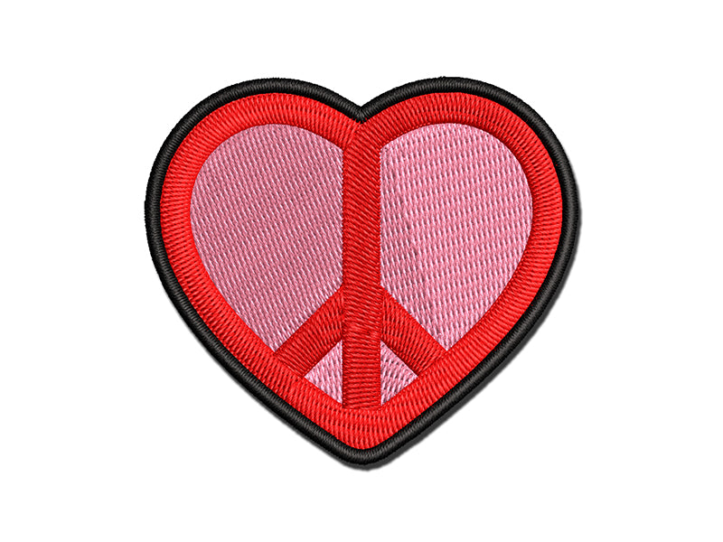 Peace Symbol in Heart Multi-Color Embroidered Iron-On or Hook & Loop Patch Applique