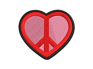 Peace Symbol in Heart Multi-Color Embroidered Iron-On or Hook & Loop Patch Applique