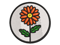 Mum Chrysanthemum Flower in Circle Multi-Color Embroidered Iron-On or Hook & Loop Patch Applique