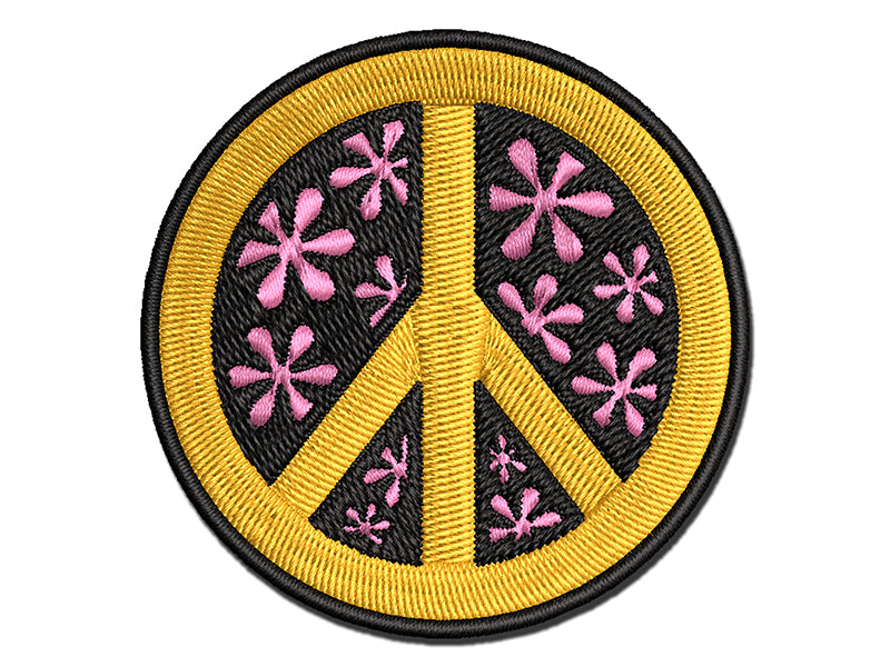 Peace Sign With Flowers Multi-Color Embroidered Iron-On or Hook & Loop Patch Applique