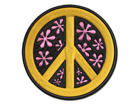 Peace Sign With Flowers Multi-Color Embroidered Iron-On or Hook & Loop Patch Applique