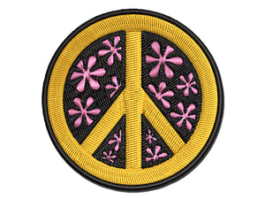 Peace Sign With Flowers Multi-Color Embroidered Iron-On or Hook & Loop Patch Applique