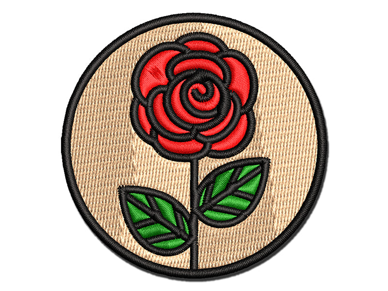 Rose Flower in Circle Multi-Color Embroidered Iron-On or Hook & Loop Patch Applique