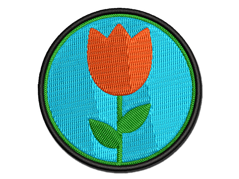 Tulip Flower in Circle Multi-Color Embroidered Iron-On or Hook & Loop Patch Applique