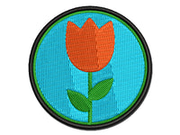 Tulip Flower in Circle Multi-Color Embroidered Iron-On or Hook & Loop Patch Applique