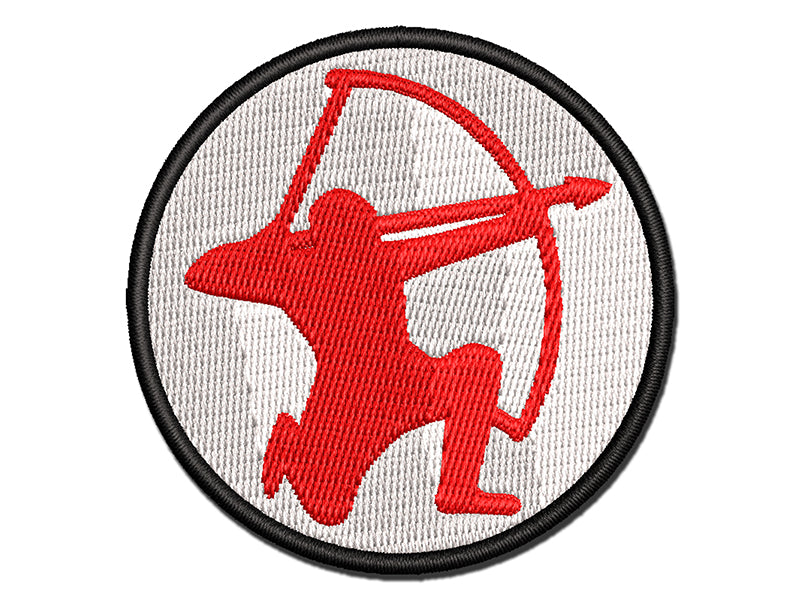 Archer Kneeling with Bow Drawn Archery Multi-Color Embroidered Iron-On or Hook & Loop Patch Applique