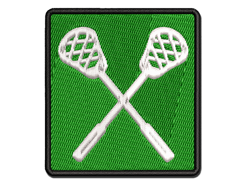 Crossed Lacrosse Sticks Multi-Color Embroidered Iron-On or Hook & Loop Patch Applique