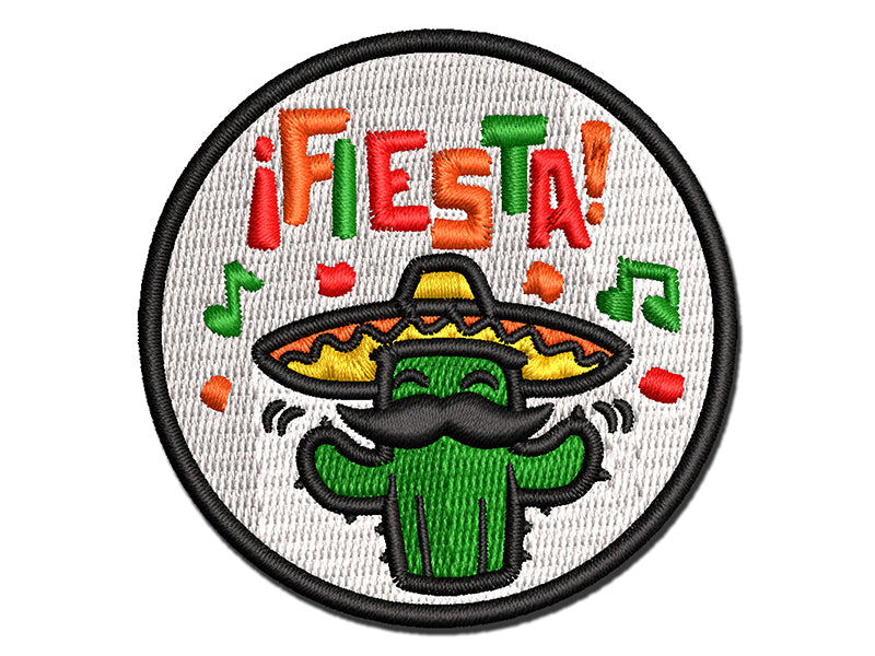 Fiesta Party Cactus with Sombrero Multi-Color Embroidered Iron-On or Hook & Loop Patch Applique