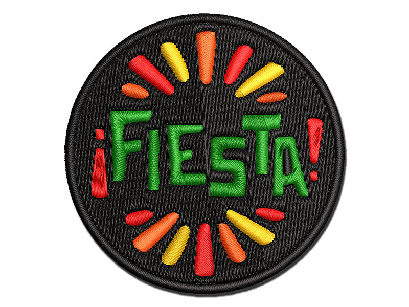 Fiesta Party Text Multi-Color Embroidered Iron-On or Hook & Loop Patch Applique