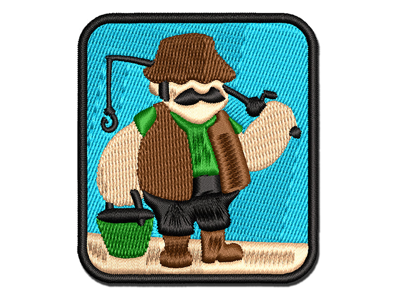 Fisherman Dad with Fishing Rod Multi-Color Embroidered Iron-On or Hook & Loop Patch Applique