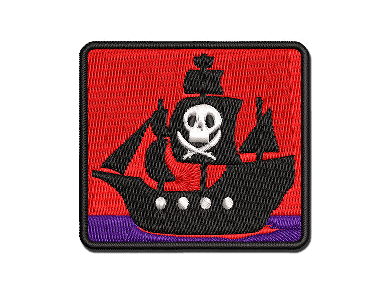 Pirate Ship with Jolly Roger Skull Multi-Color Embroidered Iron-On or Hook & Loop Patch Applique