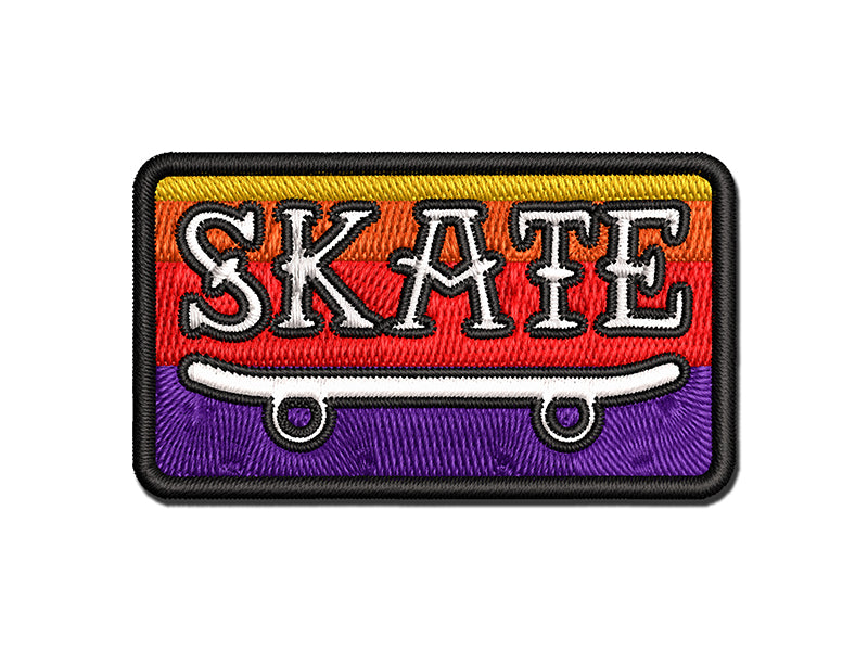 Skate Text on Skateboard Multi-Color Embroidered Iron-On or Hook & Loop Patch Applique