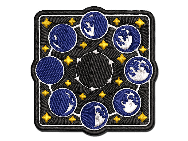 Lunar Moon Phases New Full Waxing Waning Multi-Color Embroidered Iron-On or Hook & Loop Patch Applique