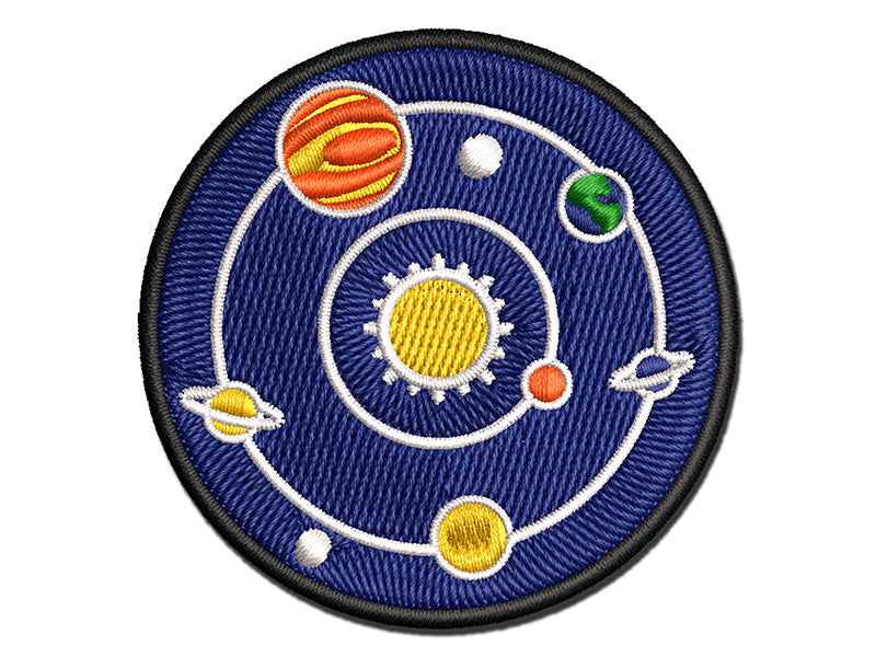 Solar System with Sun and Planets and Stars in Orbit Multi-Color Embroidered Iron-On Patch Applique