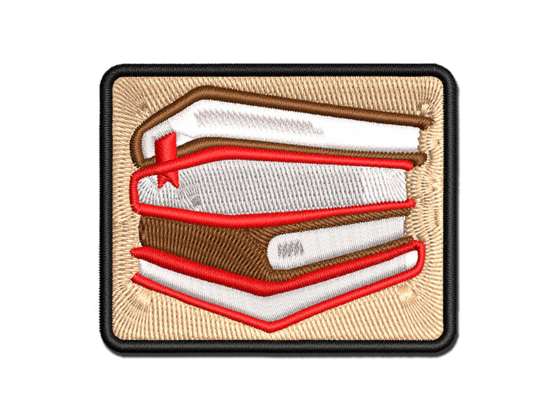 Stack Pile of Books Reading Multi-Color Embroidered Iron-On or Hook & Loop Patch Applique