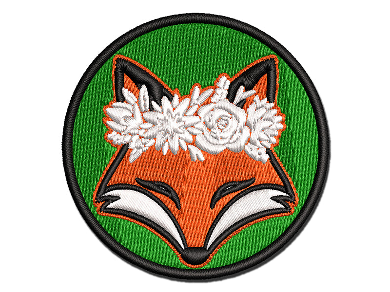 Fox Wearing a Flower Crown Multi-Color Embroidered Iron-On or Hook & Loop Patch Applique