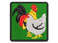 Rooster and Hen Chicken Couple Multi-Color Embroidered Iron-On or Hook & Loop Patch Applique