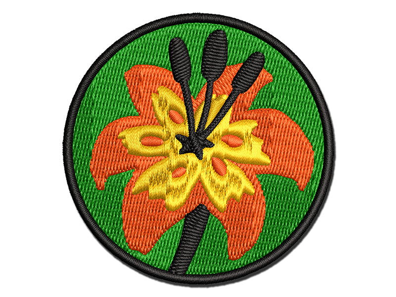 Tiger Lily Flower Multi-Color Embroidered Iron-On or Hook & Loop Patch Applique