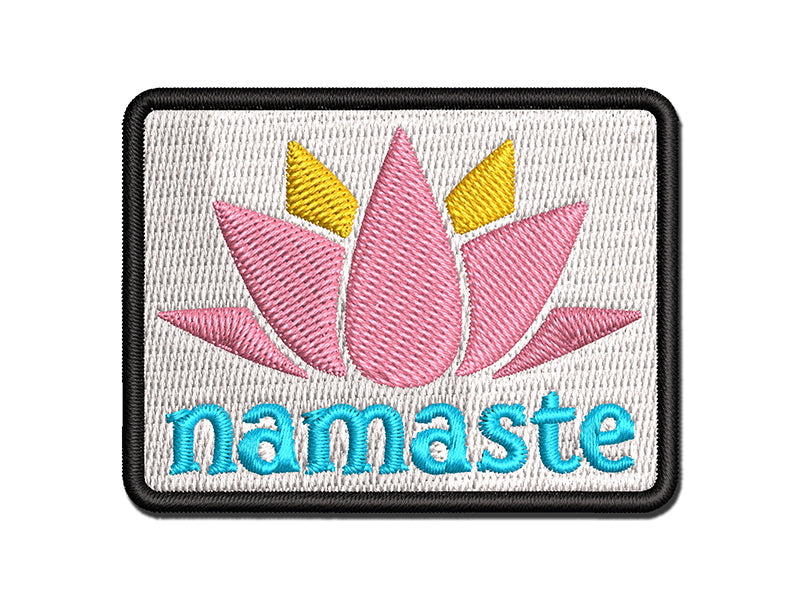 Namaste with Lotus Flower Yoga Multi-Color Embroidered Iron-On or Hook & Loop Patch Applique