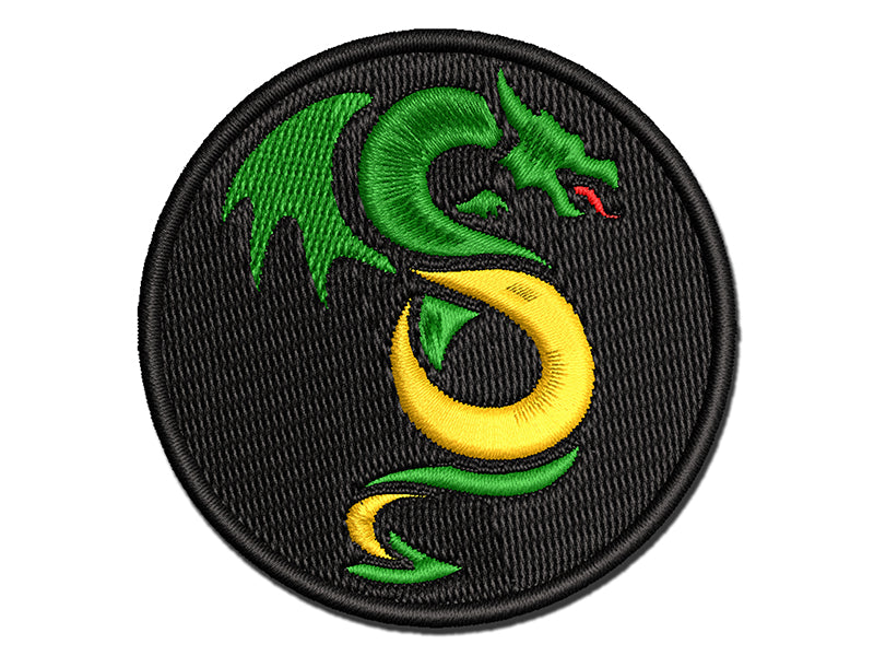 Winged Serpent Dragon Multi-Color Embroidered Iron-On or Hook & Loop Patch Applique