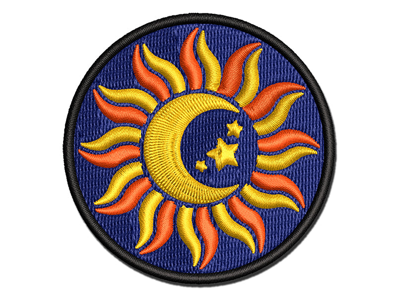 Celestial Sun Moon and Stars Multi-Color Embroidered Iron-On or Hook & Loop Patch Applique