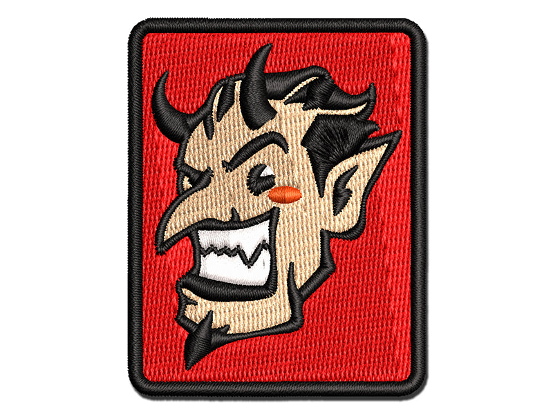 Impish Smiling Devil Demon with Horns Multi-Color Embroidered Iron-On or Hook & Loop Patch Applique