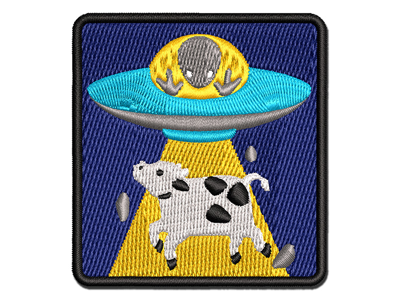 Alien UFO Abducting a Cow Multi-Color Embroidered Iron-On or Hook & Loop Patch Applique