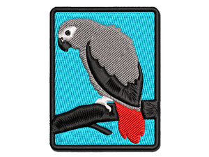 African Grey Parrot on a Branch Multi-Color Embroidered Iron-On or Hook & Loop Patch Applique