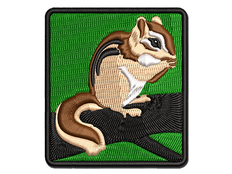 Nibbling Chipmunk Multi-Color Embroidered Iron-On or Hook & Loop Patch Applique