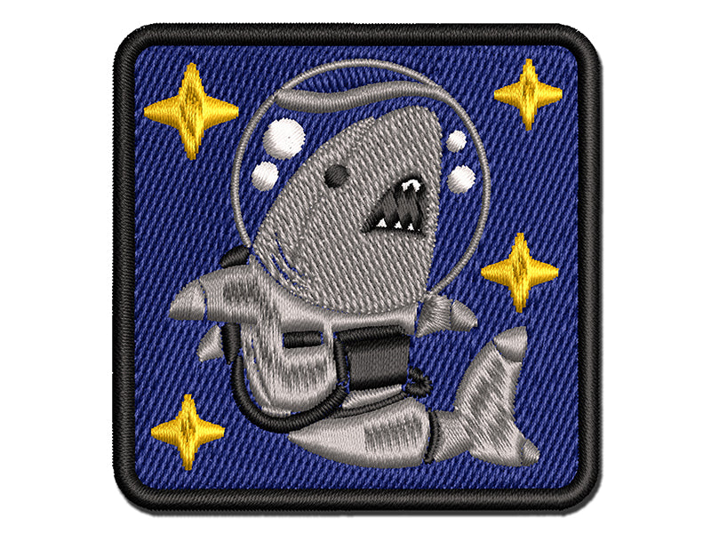 Shark Astronaut Floating in Space Multi-Color Embroidered Iron-On or Hook & Loop Patch Applique