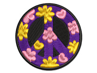 Detailed Floral Peace Sign Multi-Color Embroidered Iron-On or Hook & Loop Patch Applique