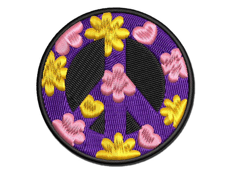 Detailed Floral Peace Sign Multi-Color Embroidered Iron-On or Hook & Loop Patch Applique