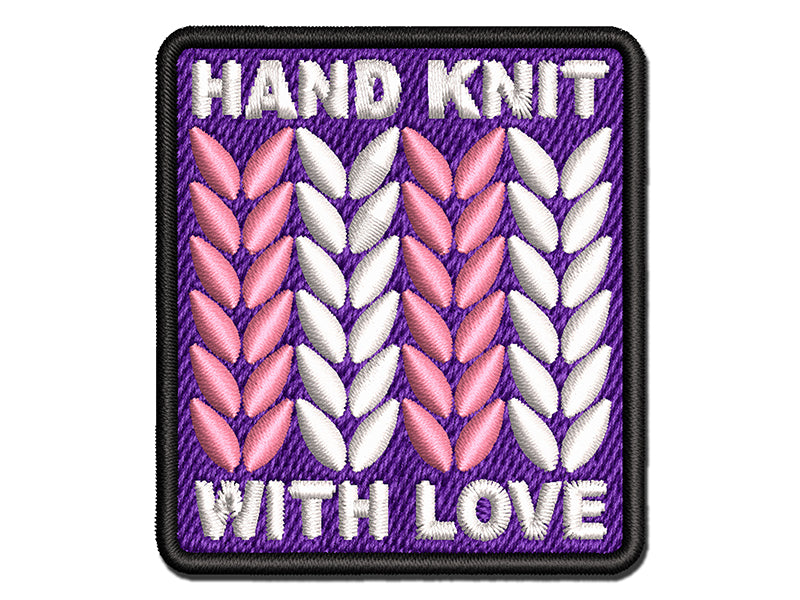 Hand Knit with Love Knitted Yarn Multi-Color Embroidered Iron-On or Hook & Loop Patch Applique