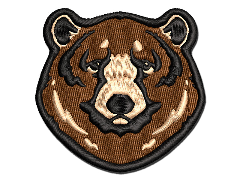 Realistic Black Bear Head Multi-Color Embroidered Iron-On or Hook & Loop Patch Applique