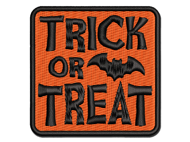 Trick or Treat with Bat Halloween Multi-Color Embroidered Iron-On or Hook & Loop Patch Applique