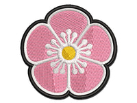 Single Cherry Blossom Flower Multi-Color Embroidered Iron-On or Hook & Loop Patch Applique