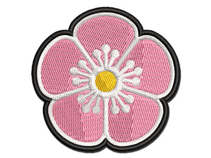 Single Cherry Blossom Flower Multi-Color Embroidered Iron-On or Hook & Loop Patch Applique