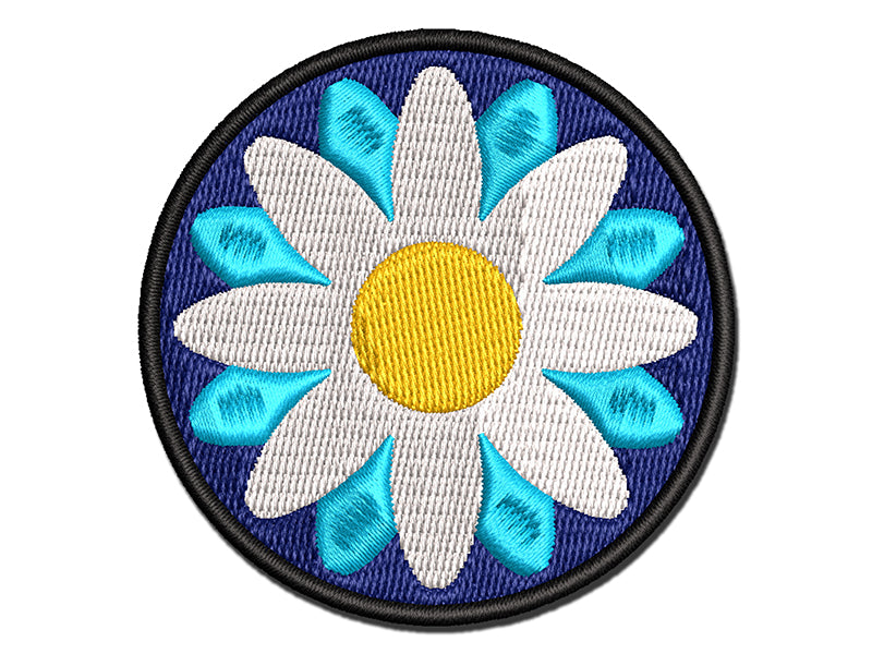 Single Daisy Flower Multi-Color Embroidered Iron-On or Hook & Loop Patch Applique