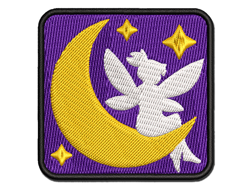 Fairy With Butterfly Wings Sitting on Moon Fantasy Multi-Color Embroidered Iron-On or Hook & Loop Patch Applique