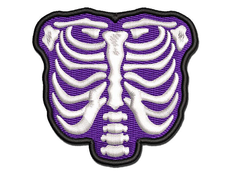 Human Ribcage Skeleton Bones Spooky Halloween Multi-Color Embroidered Iron-On or Hook & Loop Patch Applique