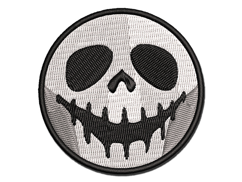 Spooky Skeleton Smile Face Halloween Multi-Color Embroidered Iron-On or Hook & Loop Patch Applique