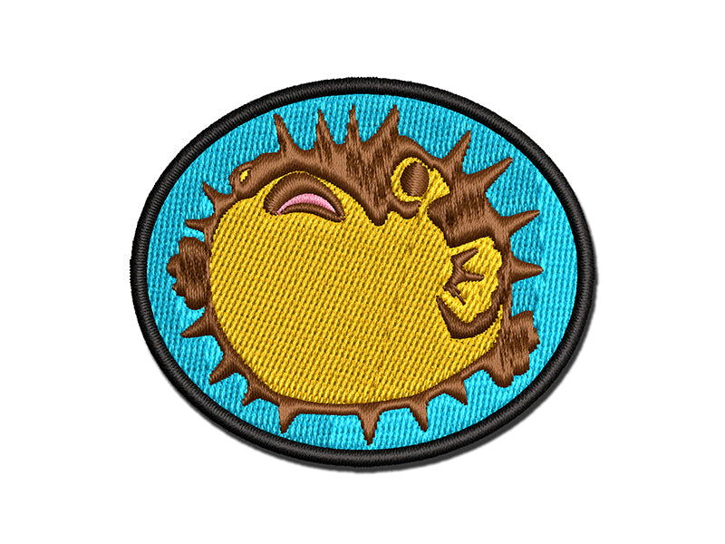 Startled Spiny Puffed Pufferfish Funny Fugu Multi-Color Embroidered Iron-On or Hook & Loop Patch Applique