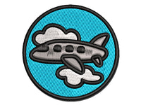 Airplane Flying Through Clouds Travel Trip Multi-Color Embroidered Iron-On or Hook & Loop Patch Applique