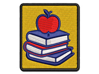 Apple on Stack of Books Reading Library Teacher Multi-Color Embroidered Iron-On or Hook & Loop Patch Applique