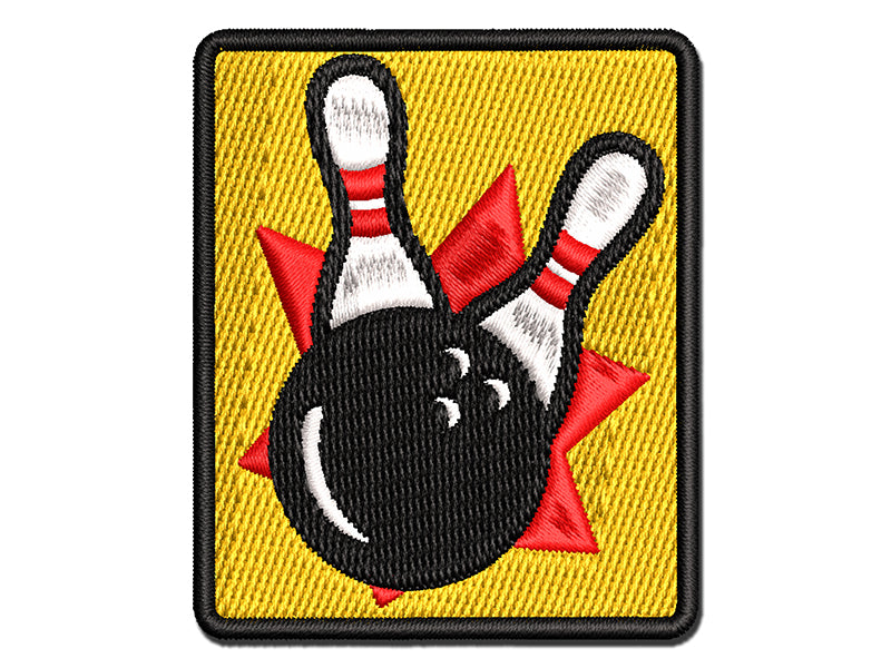 Bowling Ball Knocking Down Pins Multi-Color Embroidered Iron-On or Hook & Loop Patch Applique
