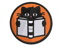 Cat Reading Book Multi-Color Embroidered Iron-On or Hook & Loop Patch Applique