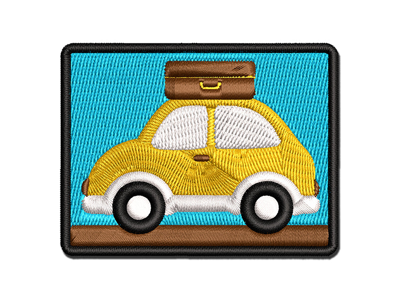 Cute Car with Suitcase Road Trip Travel Multi-Color Embroidered Iron-On or Hook & Loop Patch Applique