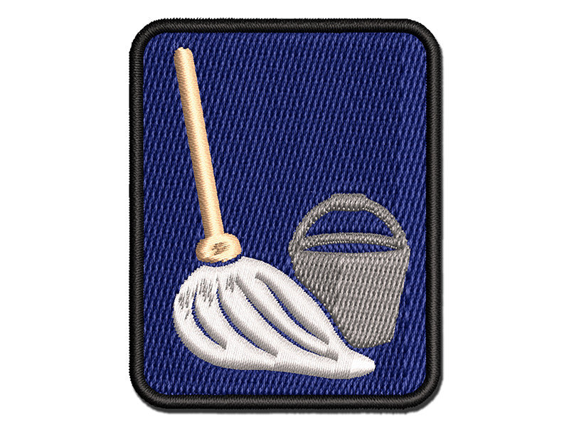 Mop and Bucket Cleaning Multi-Color Embroidered Iron-On or Hook & Loop Patch Applique