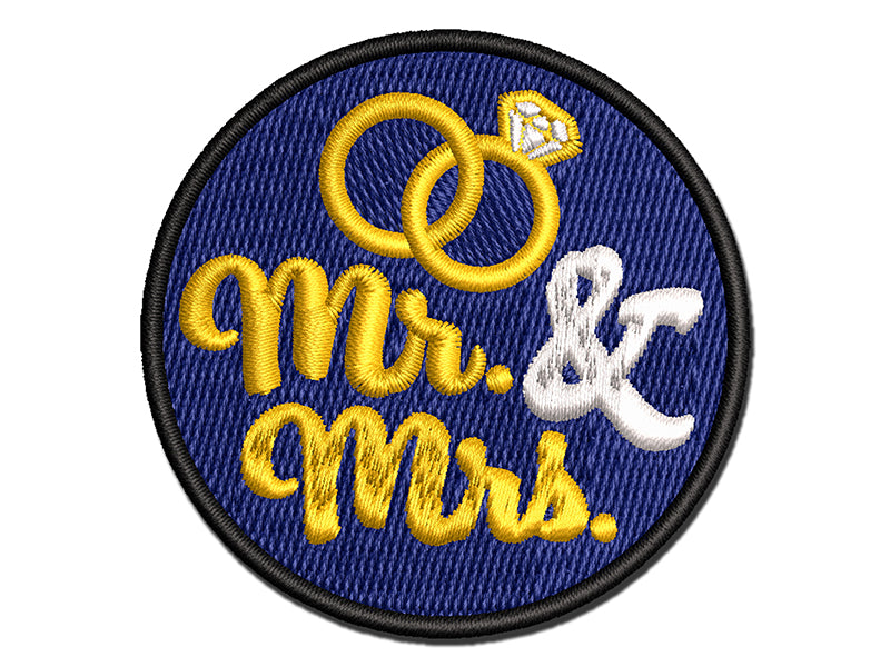 Mr. and Mrs. Wedding Rings Multi-Color Embroidered Iron-On or Hook & Loop Patch Applique