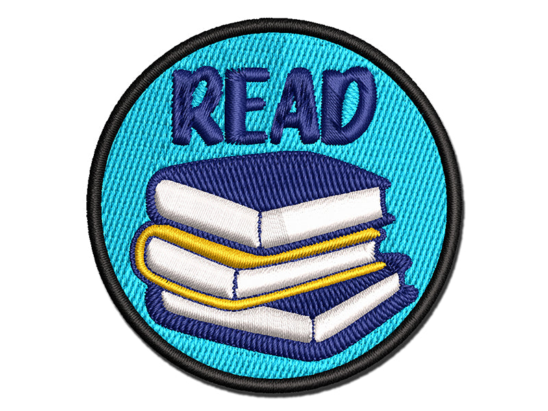 Read Stack of Books Multi-Color Embroidered Iron-On or Hook & Loop Patch Applique